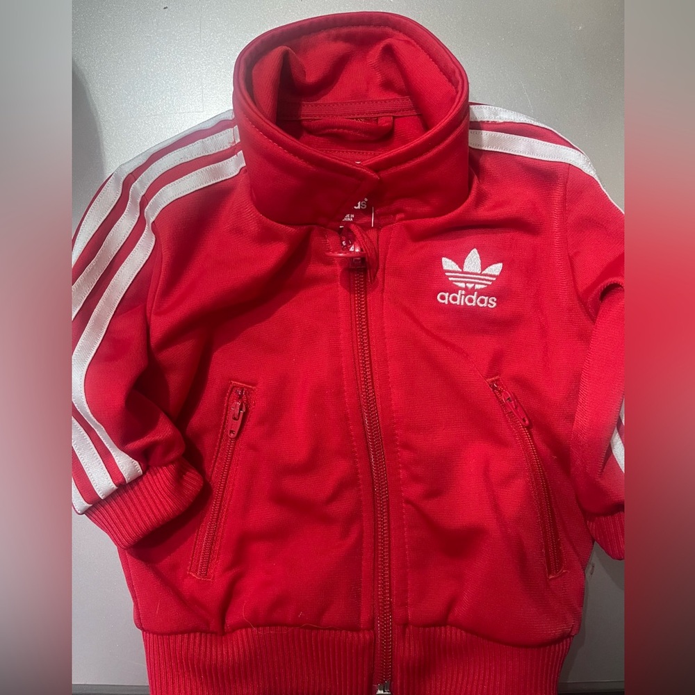 Adidas Red Jacket with White Stripes for Baby